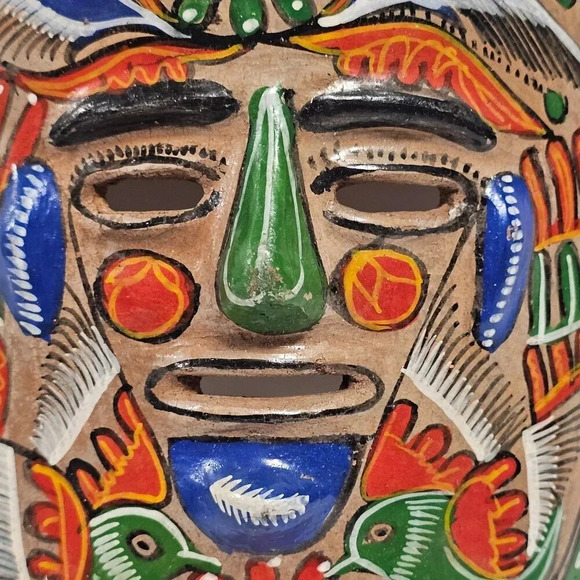 Vtg Mexican Ceramic Hanging Mask Folk Art Hand Made/Painted Native Dancers CHIP - Picture 7 of 10